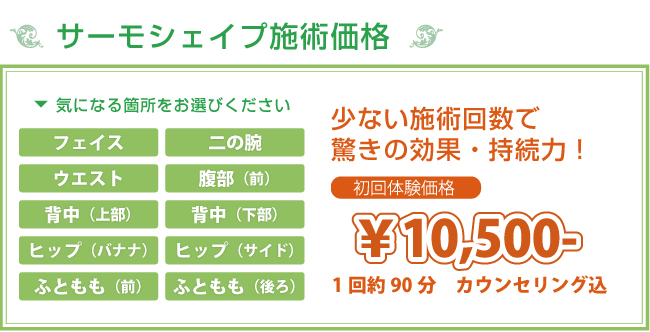 少ない施術回数で驚きの効果・持続力！初回体験価格　\10,500